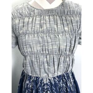 Mimi + Daphne Smocked Dress Blue Print Short Sleeve Casual Dress Size‎ L